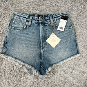Lee Shorts Women 27 Blue Solid Frayed Hem Denim High Rise Casual Vintage NWT